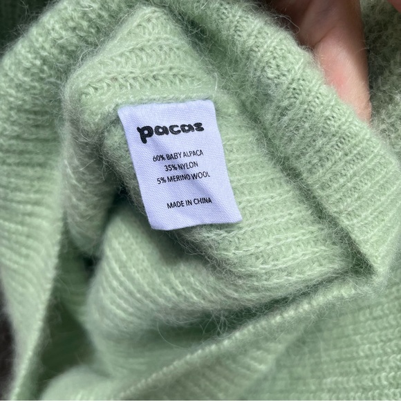 NWOT 🦙 Baby Alpaca Pacas Chic Minimalist Seafoam Mint Crew Neck Sweater L - Picture 3 of 12
